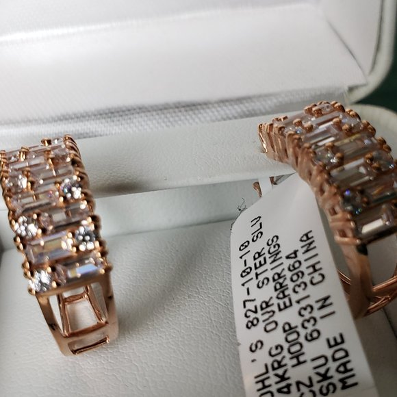 NWT 14K gold (rose) over sterling CZ small hoop earrings - stunning 😍 - Picture 7 of 10